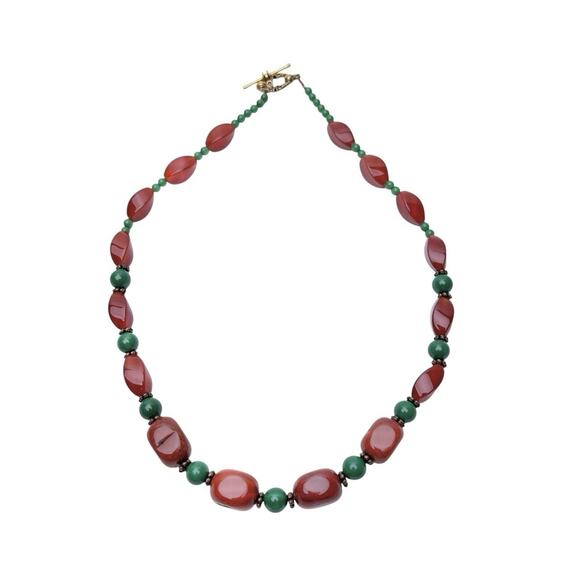 Glass Bead Fashion Necklace Orange Green Quartz Glossy Smooth Stones Artistic - Picture 7 of 10